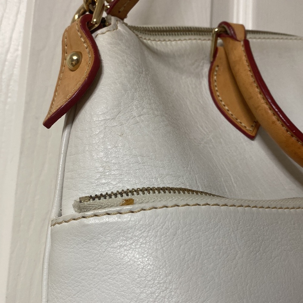 Dooney and Bourke White Dillen Double Pocket Peddle Leather Satchel Vintage - Picture 4 of 14
